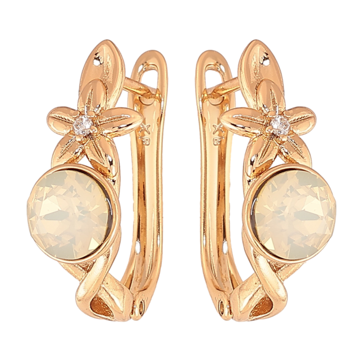 Серьги Xuping цвет Позолота 14K с кристаллами Swarovski английский замок Цветочный узор с кристаллом White Opal фото №11