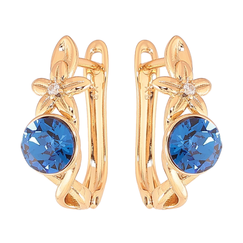 Серьги Xuping цвет Позолота 14K с кристаллами Swarovski английский замок Цветочный узор с кристаллом Capri Blue фото №1