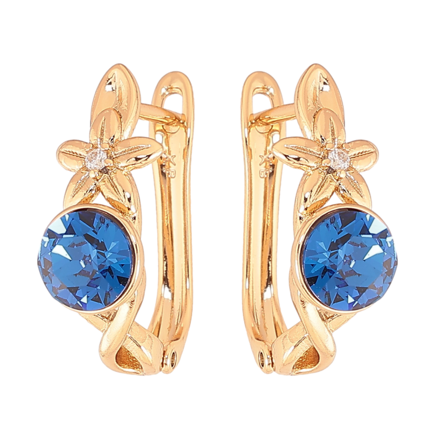 Серьги Xuping цвет Позолота 14K с кристаллами Swarovski английский замок Цветочный узор с кристаллом Capri Blue фото №1