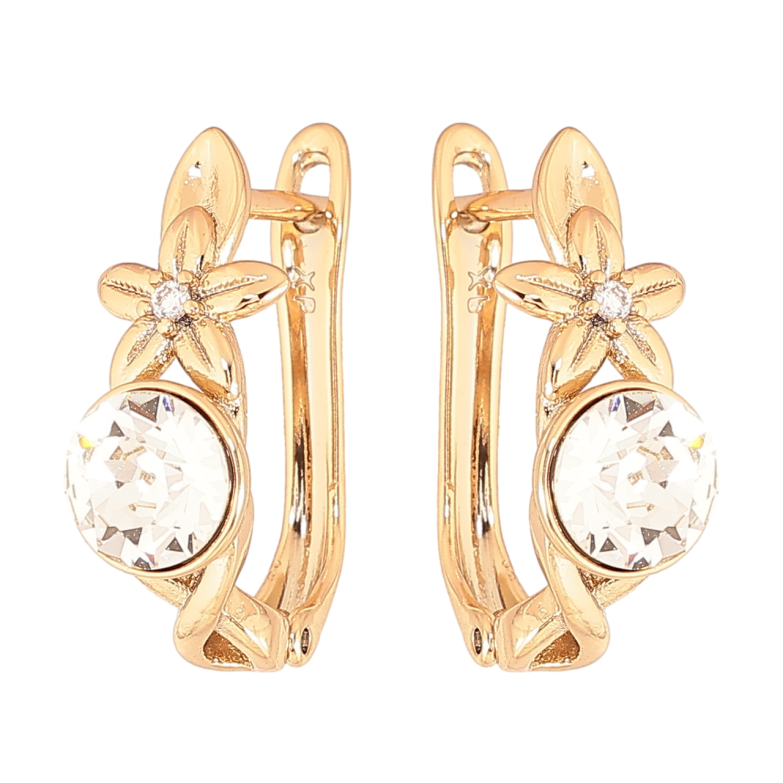 Серьги Xuping цвет Позолота 14K с кристаллами Swarovski английский замок Цветочный узор с кристаллом Clear фото №1