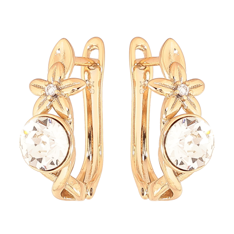 Серьги Xuping цвет Позолота 14K с кристаллами Swarovski английский замок Цветочный узор с кристаллом Clear фото №1