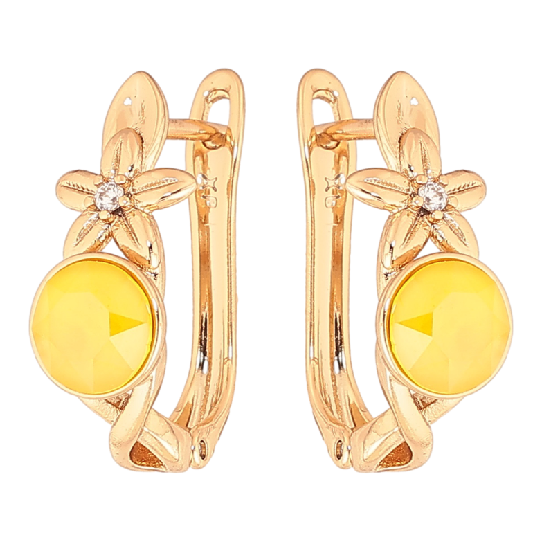 Серьги Xuping цвет Позолота 14K с кристаллами Swarovski английский замок Цветочный узор с кристаллом Sunflower фото №1