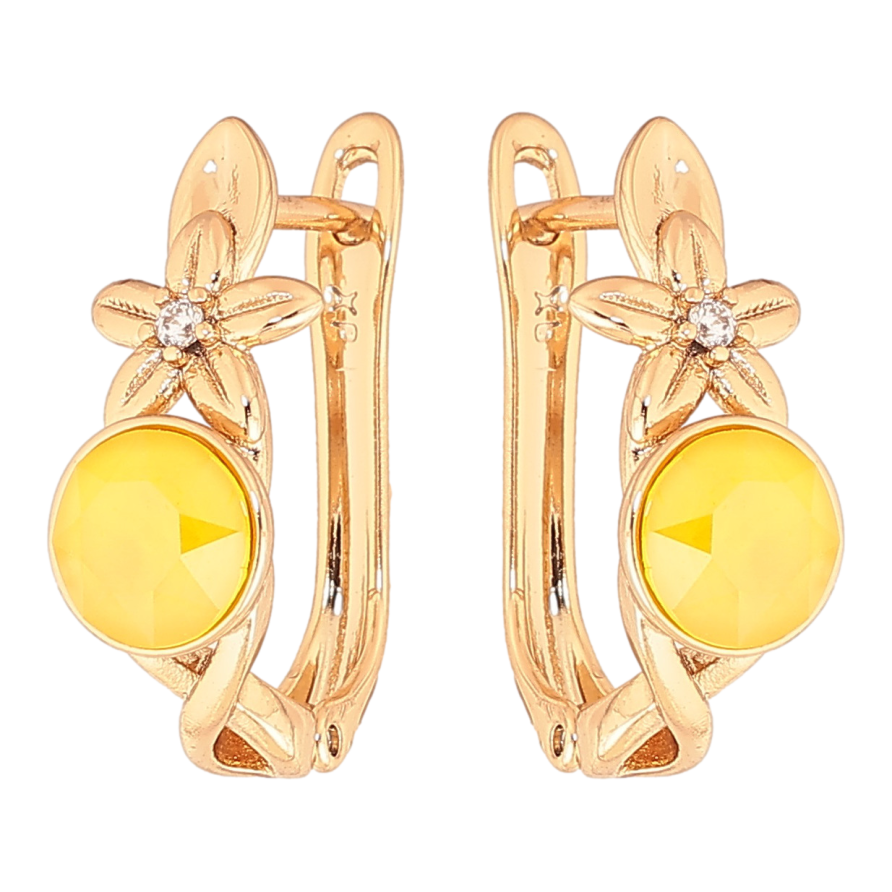 Серьги Xuping цвет Позолота 14K с кристаллами Swarovski английский замок Цветочный узор с кристаллом Sunflower фото №1