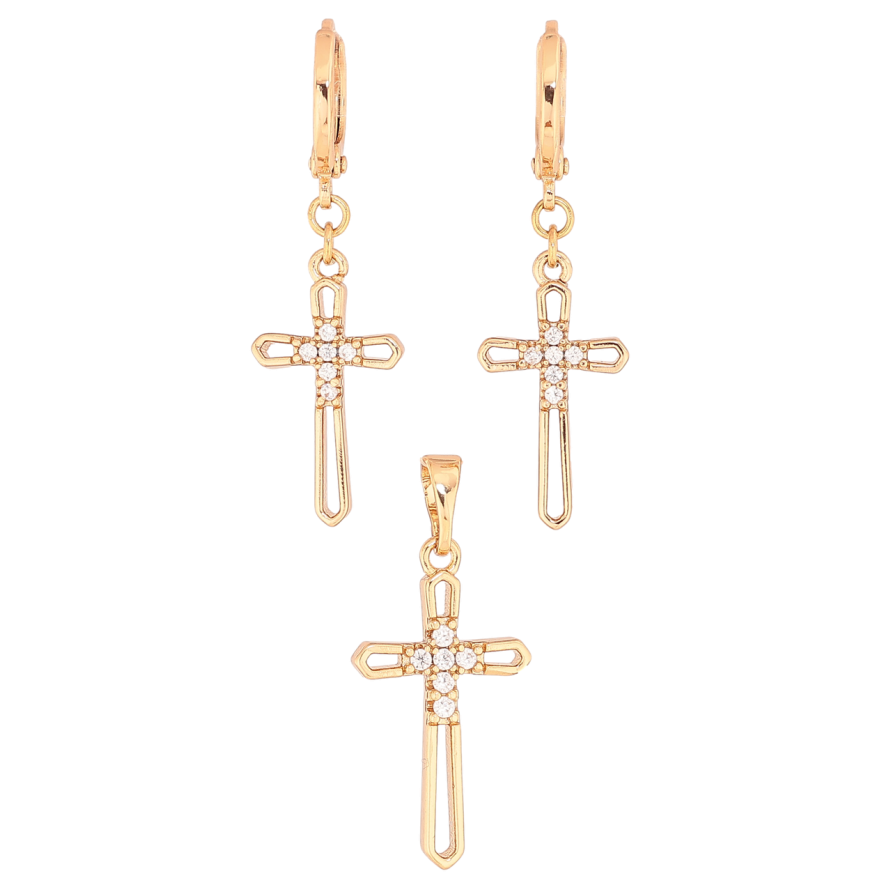 Набір Xuping Колір Позолота 18K Сережки Кулон Хрестики фото №1 Набір Xuping Колір Позолота 18K Сережки Кулон Хрестики фото №1