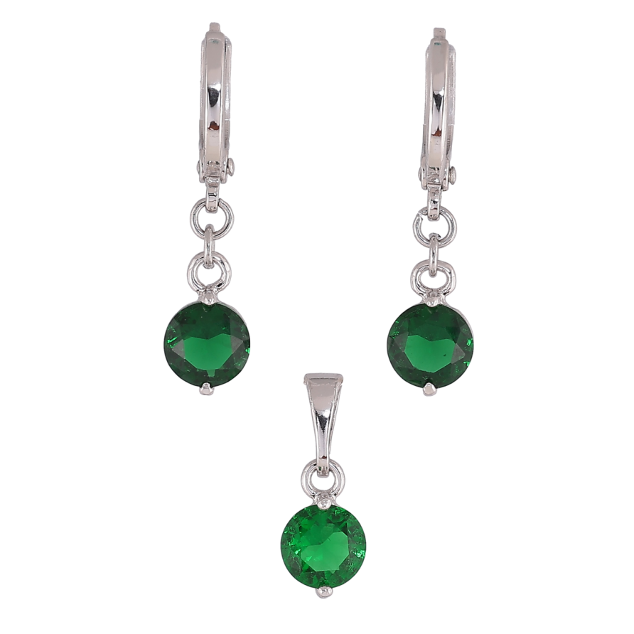 Набор Xuping Цвет Родий Серьги Кулон Зеленые кристаллы ø 6мм фото №1 Набор Xuping Цвет Родий Серьги Кулон Зеленые кристаллы ø 6мм фото №1