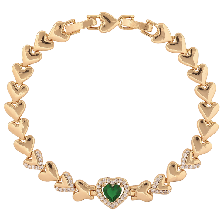 Браслет Xuping Колір Позолота 14K Сердечка з зеленим кристалом розмір з доп. замком 17.5,19.5см х 7-10мм фото №15 Браслет Xuping Колір Позолота 14K Сердечка з зеленим кристалом розмір з доп. замком 17.5,19.5см х 7-10мм фото №15
