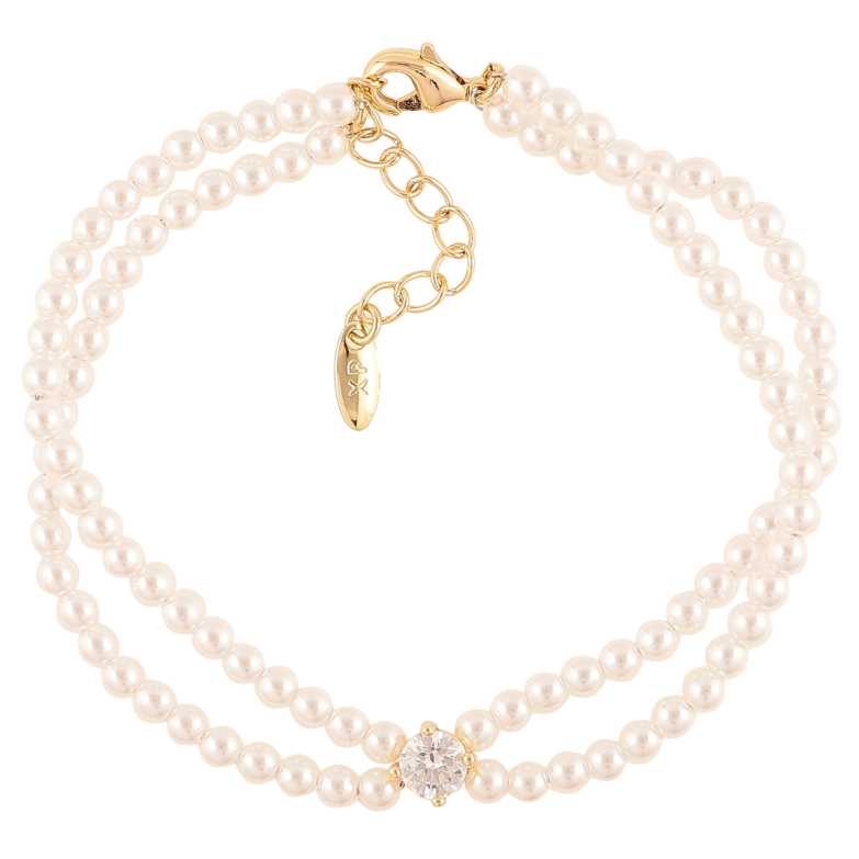 Браслет Xuping Колір Позолота 14K Перлинні намистини з кристалом, ø 5мм розмір з дод. ланцюжком 17-20см х 6мм фото №1 Браслет Xuping Колір Позолота 14K Перлинні намистини з кристалом, ø 5мм розмір з дод. ланцюжком 17-20см х 6мм фото №1