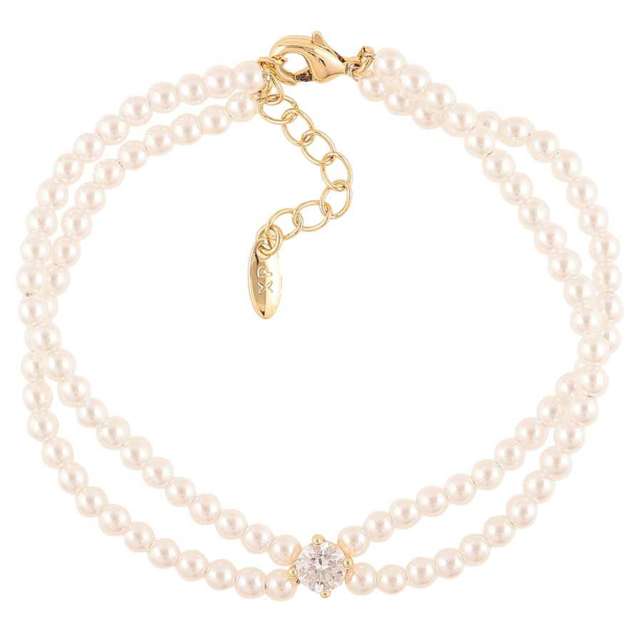 Браслет Xuping Колір Позолота 14K Перлинні намистини з кристалом, ø 5мм розмір з дод. ланцюжком 17-20см х 6мм фото №1 Браслет Xuping Колір Позолота 14K Перлинні намистини з кристалом, ø 5мм розмір з дод. ланцюжком 17-20см х 6мм фото №1