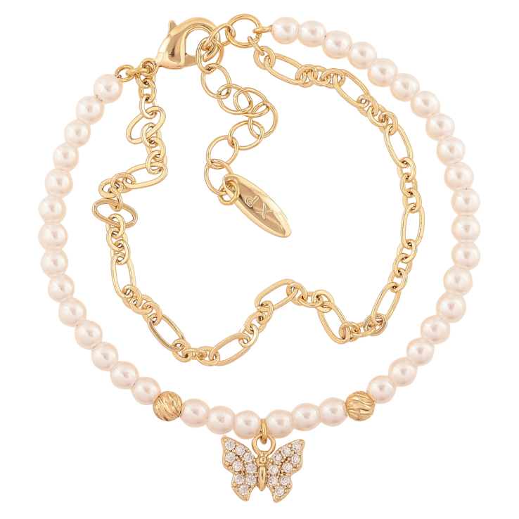 Браслет Xuping Колір Позолота 14K Перлинні намистини з ланцюжком та метеликом розмір з дод. ланцюжком 17-21см х 3,4мм фото №4 Браслет Xuping Колір Позолота 14K Перлинні намистини з ланцюжком та метеликом розмір з дод. ланцюжком 17-21см х 3,4мм фото №4