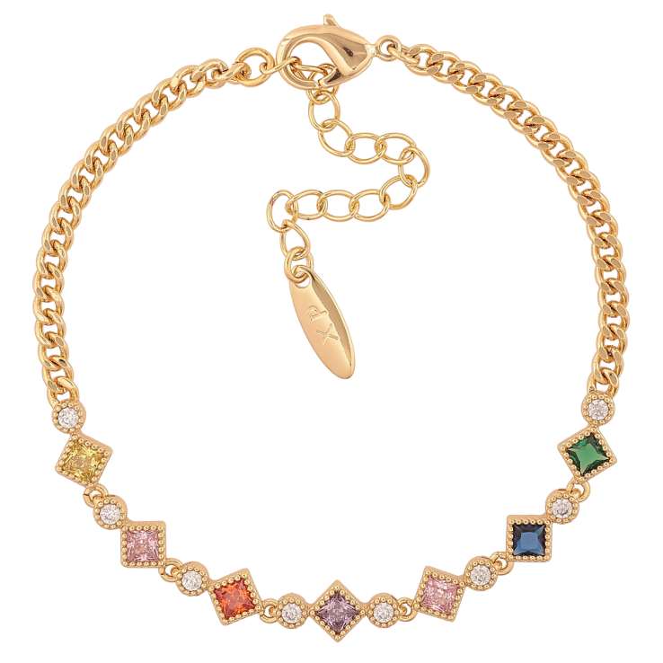 Браслет Xuping Колір Позолота 14K Ланцюжок з різнокольоровими кристалами розмір з дод. ланцюжком 17-22см х 3-6мм фото №7 Браслет Xuping Колір Позолота 14K Ланцюжок з різнокольоровими кристалами розмір з дод. ланцюжком 17-22см х 3-6мм фото №7