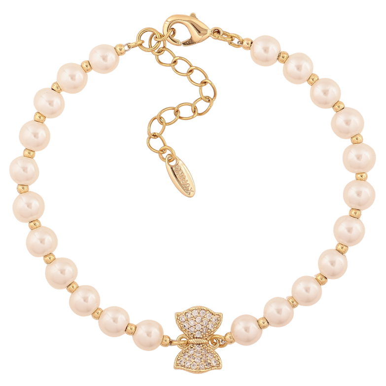 Браслет Xuping Колір Позолота 14K Перлинні намистини з бантом розмір з дод. ланцюжком 16.5-20см х 2-11мм фото №1 Браслет Xuping Колір Позолота 14K Перлинні намистини з бантом розмір з дод. ланцюжком 16.5-20см х 2-11мм фото №1