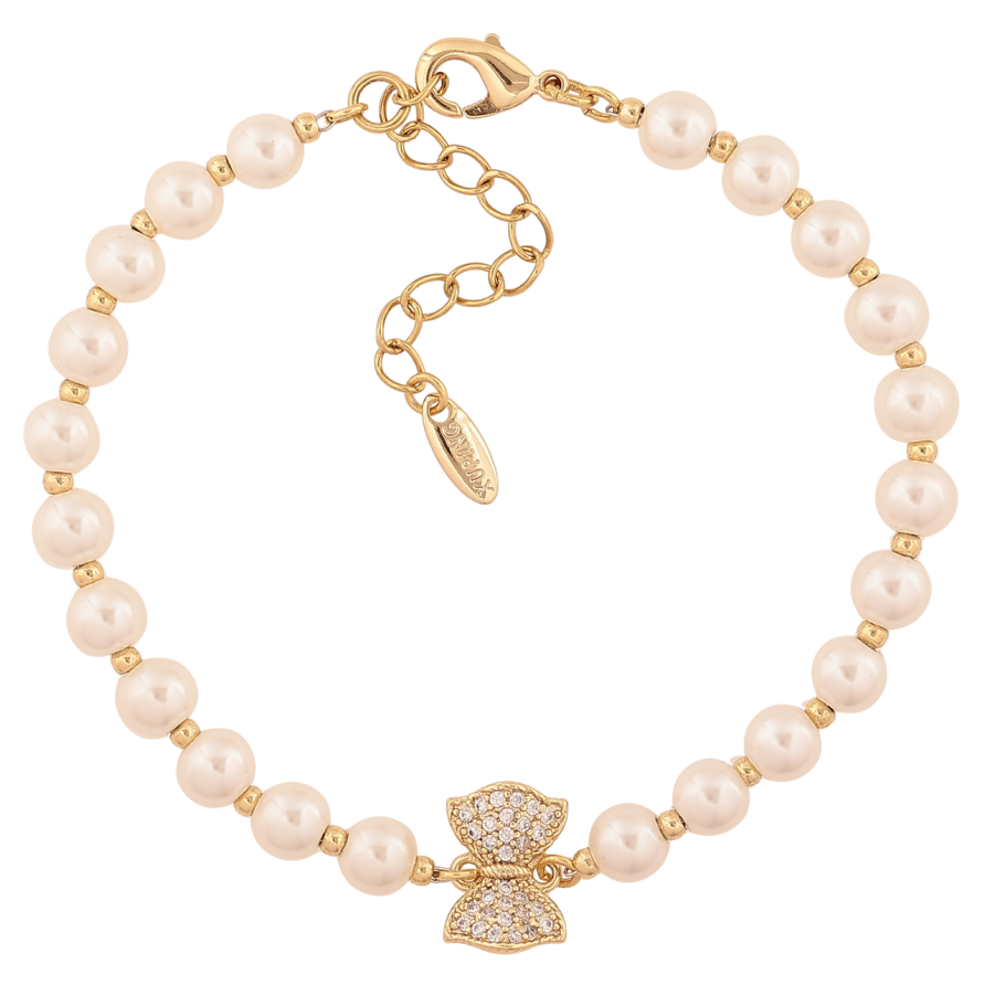 Браслет Xuping Колір Позолота 14K Перлинні намистини з бантом розмір з дод. ланцюжком 16.5-20см х 2-11мм фото №1 Браслет Xuping Колір Позолота 14K Перлинні намистини з бантом розмір з дод. ланцюжком 16.5-20см х 2-11мм фото №1