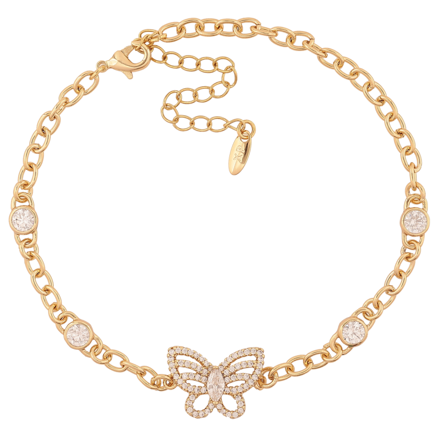Браслет Xuping Колір Позолота 14K Ланцюжок з кристалами та метеликом розмір з дод. ланцюжком 21-26см х 4-12мм фото №1 Браслет Xuping Колір Позолота 14K Ланцюжок з кристалами та метеликом розмір з дод. ланцюжком 21-26см х 4-12мм фото №1