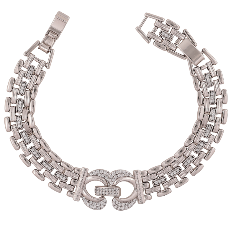 Браслет Xuping Цвет Родий Узор с кристаллами размер с доп. замком 17,19см х 11-15мм фото №1