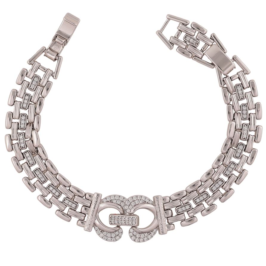 Браслет Xuping Цвет Родий Узор с кристаллами размер с доп. замком 17,19см х 11-15мм фото №1