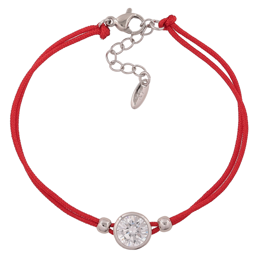 Браслет Xuping Цвет Родий Красный шнур с кристаллом, ø 10мм размер с доп. цепочкой 17-20см х 2мм фото №1