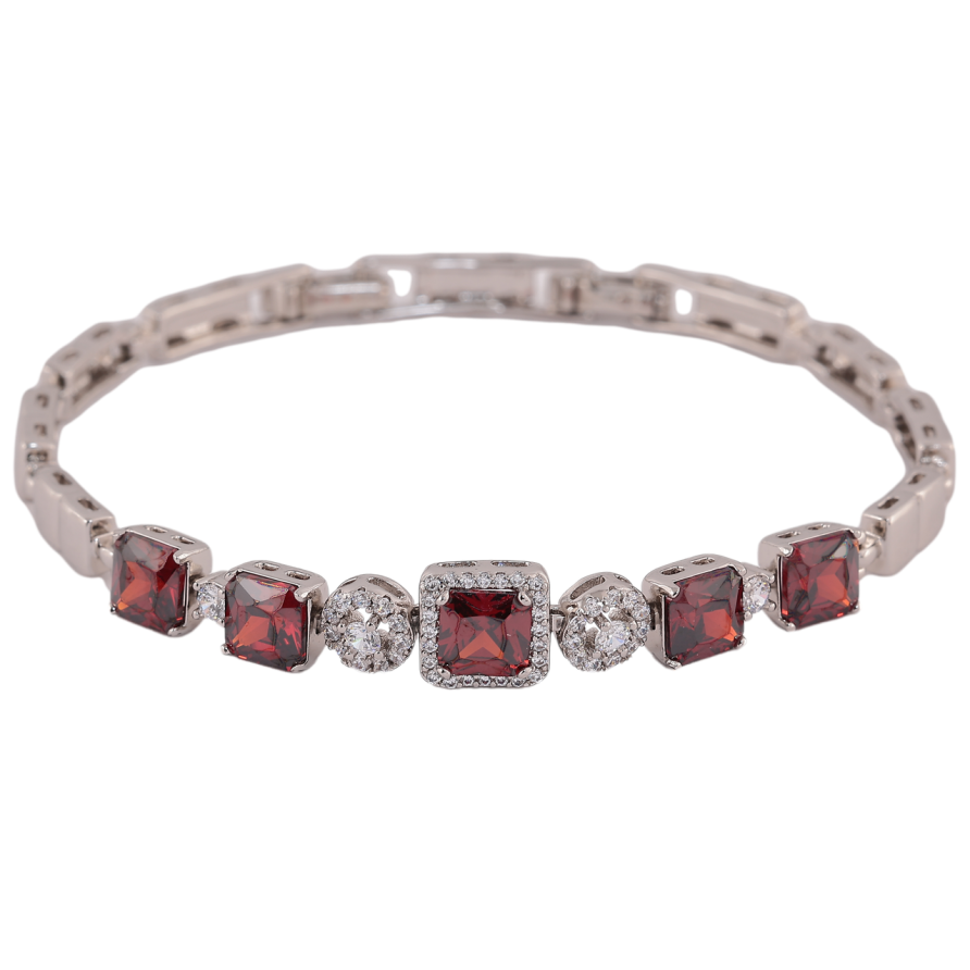 Браслет Xuping Цвет Родий Узор с красными кристаллами размер с доп. замком 17.5,19.5 см х 5-8 мм фото №1