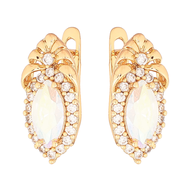 Сережки Xuping Колір Позолота 18K англійський замок Візерунок з райдужними кристалами фото №1