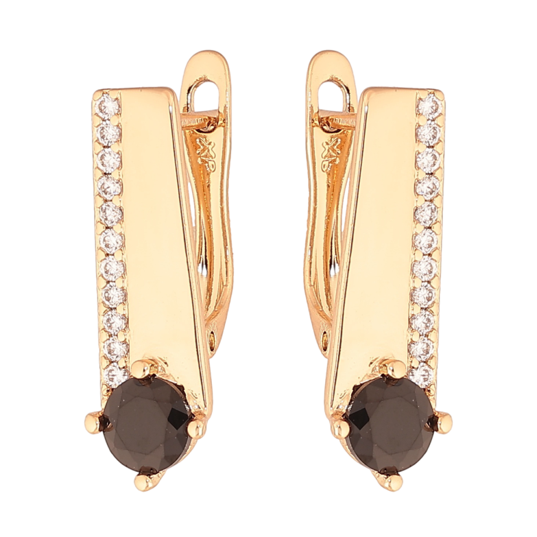 Сережки Xuping Колір Позолота 18K англійський замок Візерунок з чорним кристалом фото №1