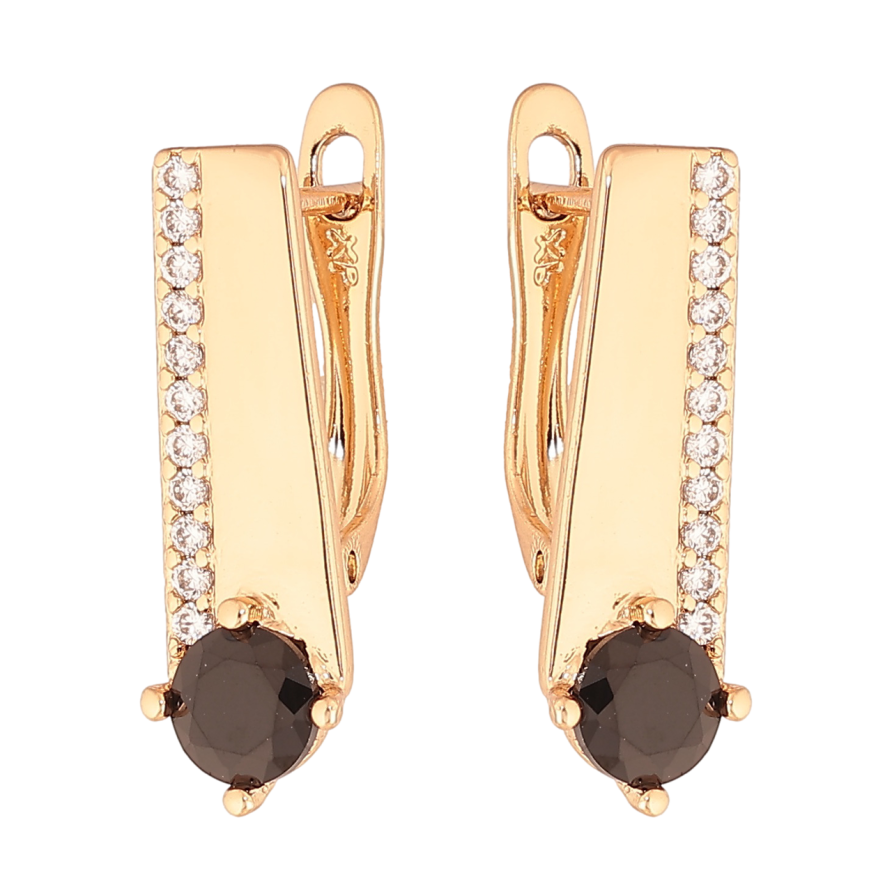 Сережки Xuping Колір Позолота 18K англійський замок Візерунок з чорним кристалом фото №1