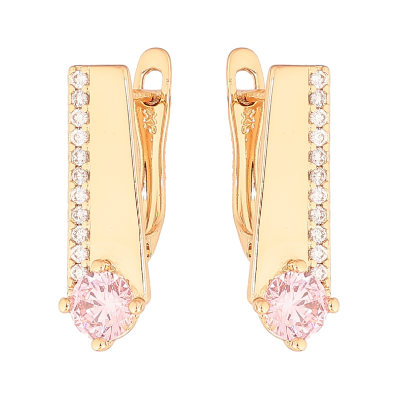 Сережки Xuping Колір Позолота 18K англійський замок Візерунок з рожевим кристалом фото №1