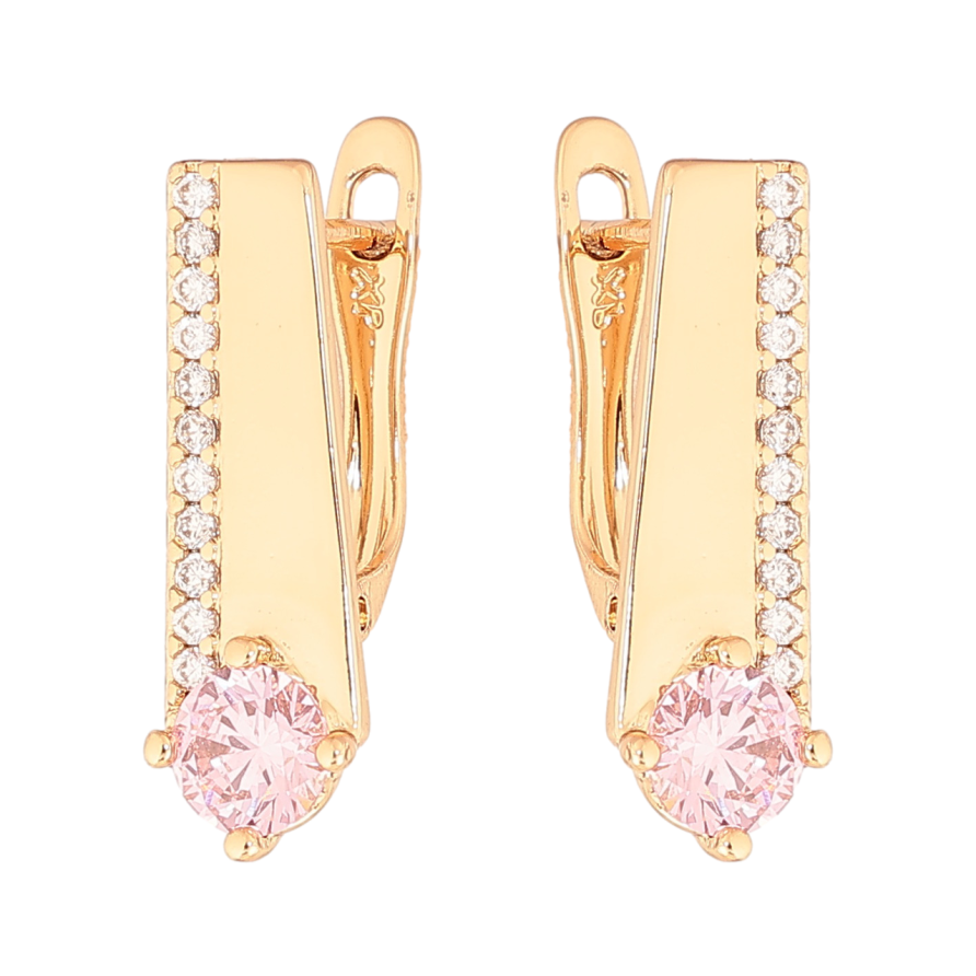 Сережки Xuping Колір Позолота 18K англійський замок Візерунок з рожевим кристалом фото №1