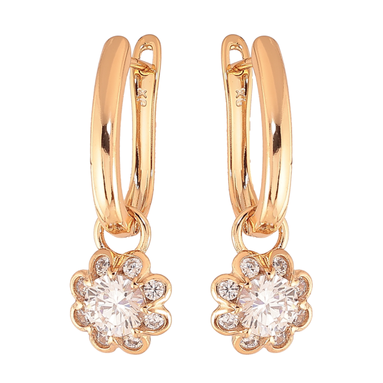 Сережки Xuping Колір Позолота 18K англійський замок Кристальні квіточки 2 в 1 фото №4