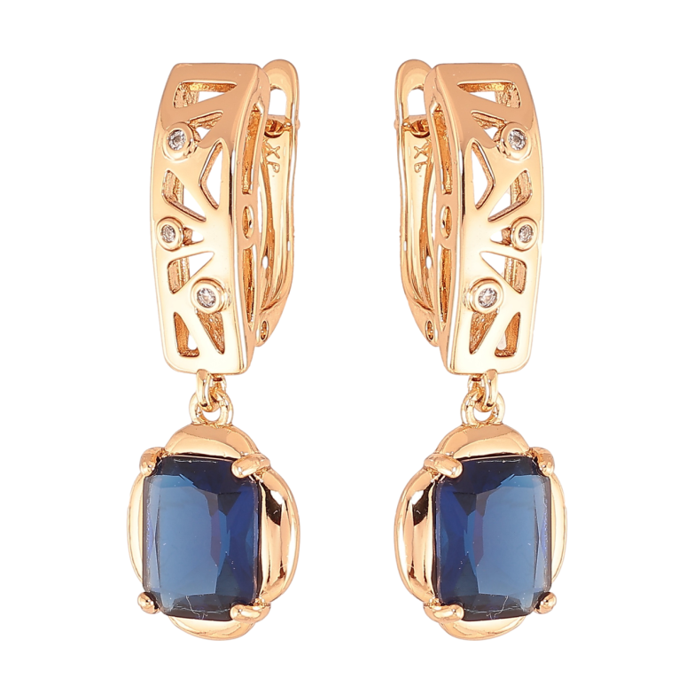 Сережки Xuping Колір Позолота 18K англійський замок Підвіски з синіми кристалами фото №1
