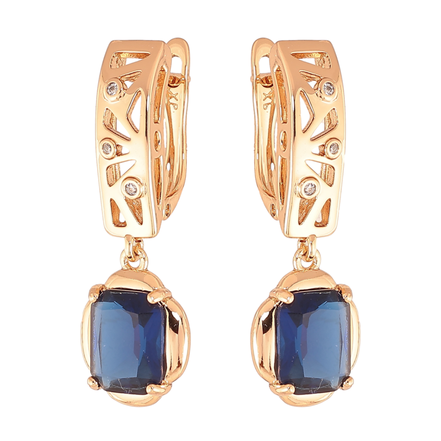 Сережки Xuping Колір Позолота 18K англійський замок Підвіски з синіми кристалами фото №1