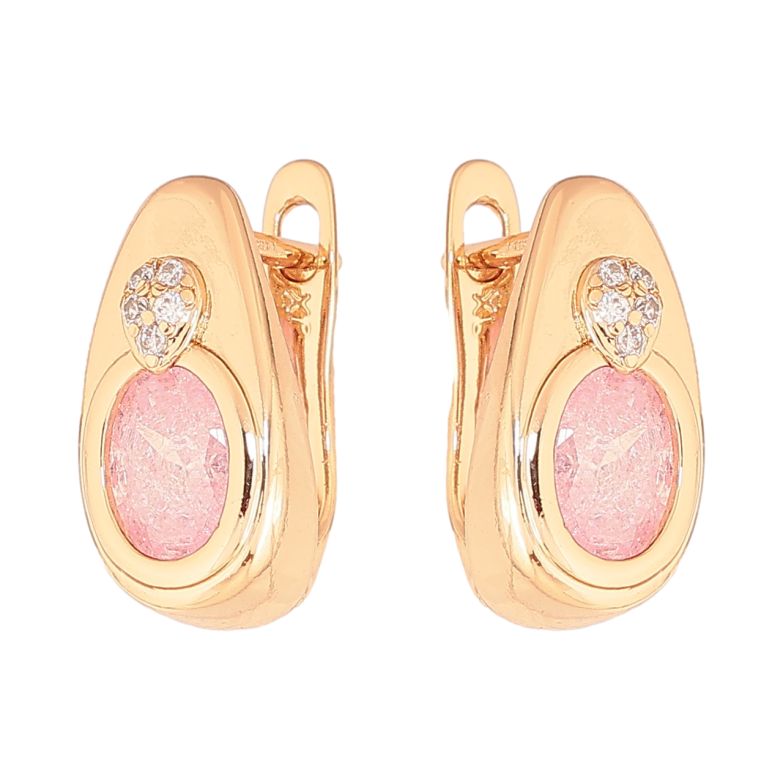Сережки Xuping Колір Позолота 18K англійський замок Крапельки з рожевими кристалами фото №1