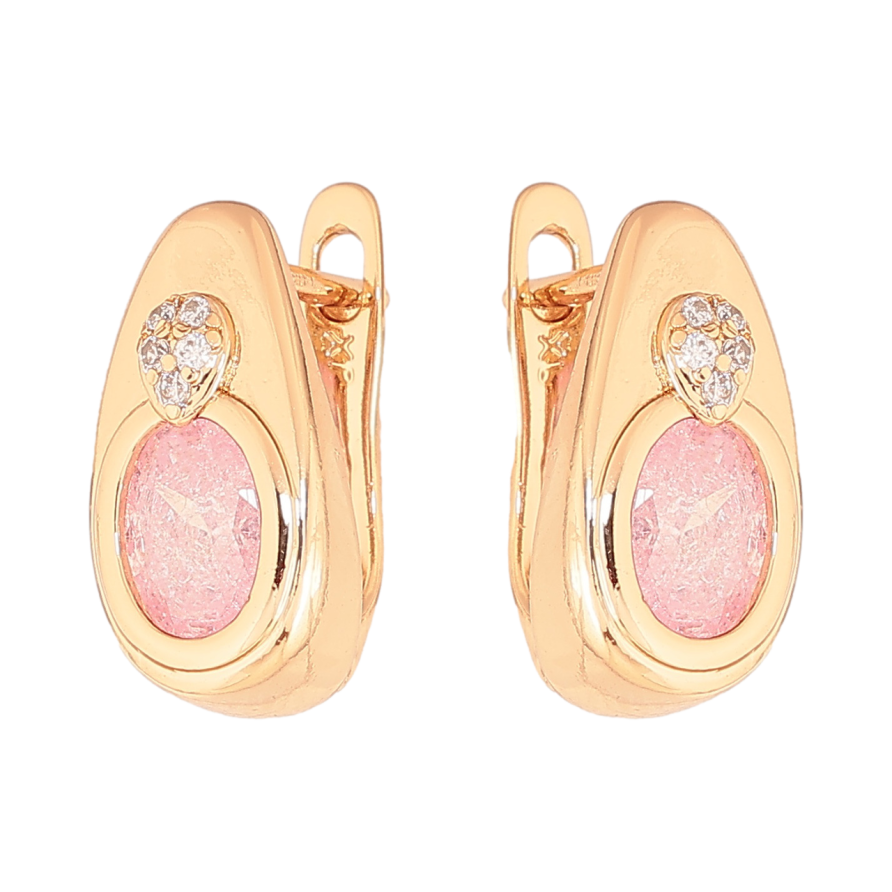 Сережки Xuping Колір Позолота 18K англійський замок Крапельки з рожевими кристалами фото №1