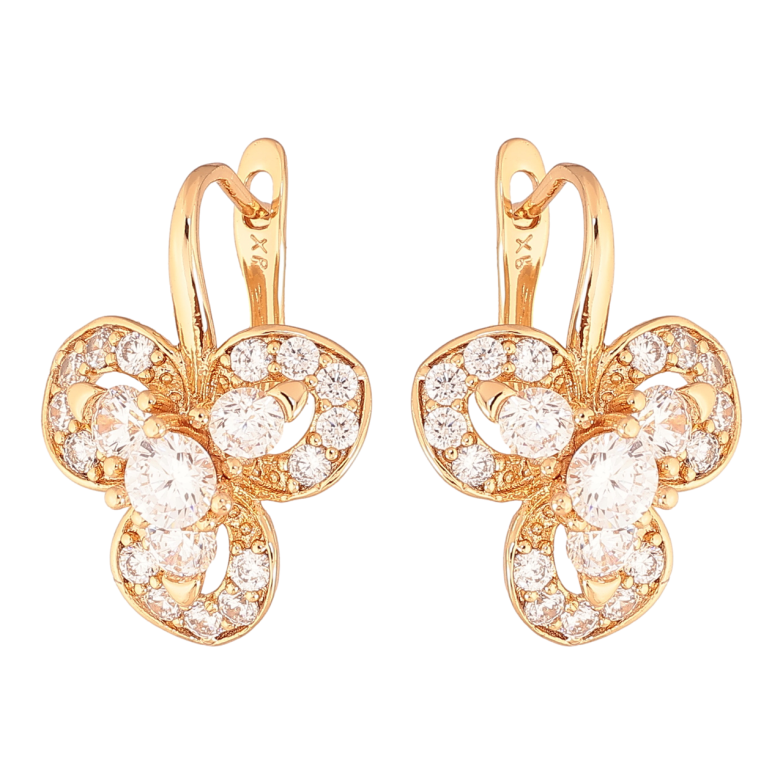Сережки Xuping Колір Позолота 18K англійський замок Трилистники з кристалами фото №1
