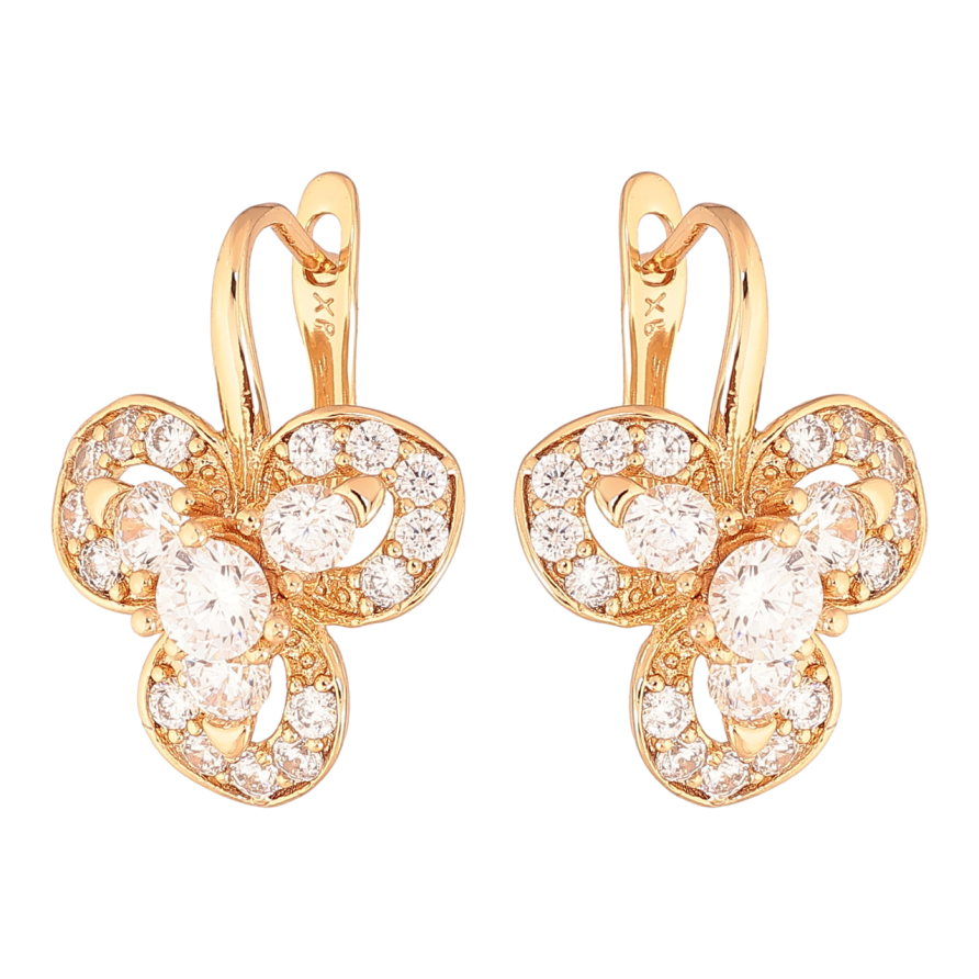 Сережки Xuping Колір Позолота 18K англійський замок Трилистники з кристалами фото №1