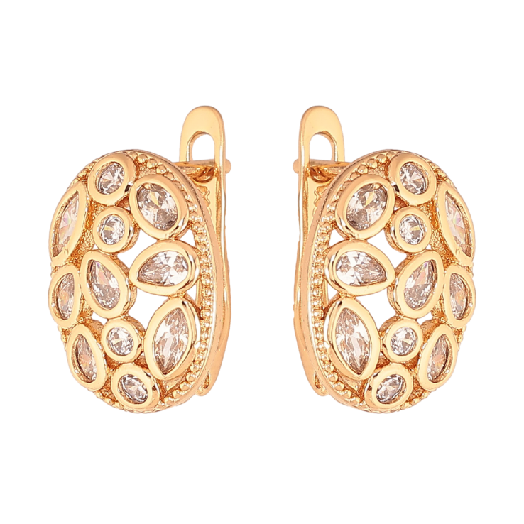 Серьги Xuping Цвет Позолота 18K английский замок Овалы с россыпью кристаллов фото №12