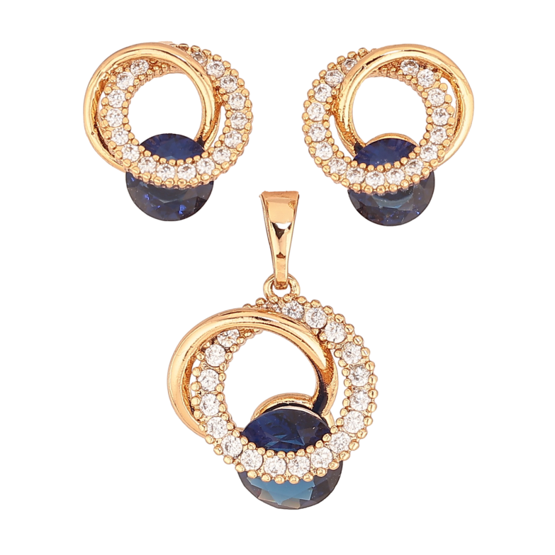 Набор Xuping Цвет Позолота 18K Серьги Кулон Кристальные колечки с синими кристаллами фото №1