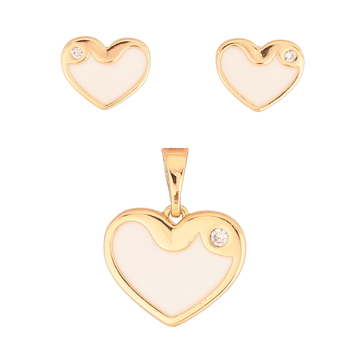 Набір Xuping Колір Позолота 18K Сережки Кулон Сердечка з білою емаллю фото №15