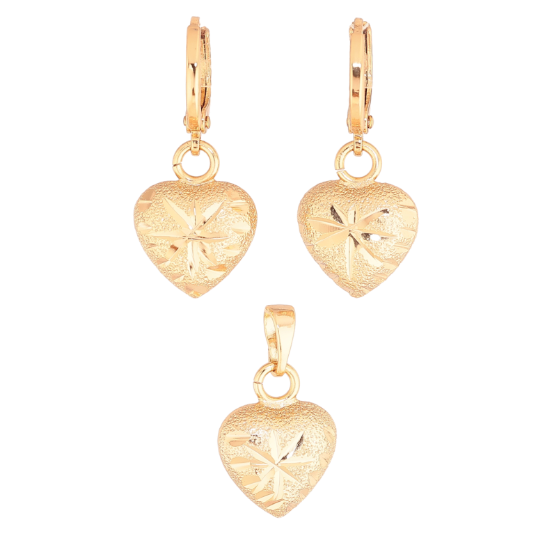 Набор Xuping Цвет Позолота 18K Серьги Кулон Сердечки с шагренью с узором из насечек фото №1 Набор Xuping Цвет Позолота 18K Серьги Кулон Сердечки с шагренью с узором из насечек фото №1
