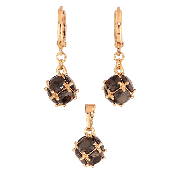 Набір Xuping Колір Позолота 18K Сережки Кулон Кульки з чорних кристалів ø 8мм фото №17