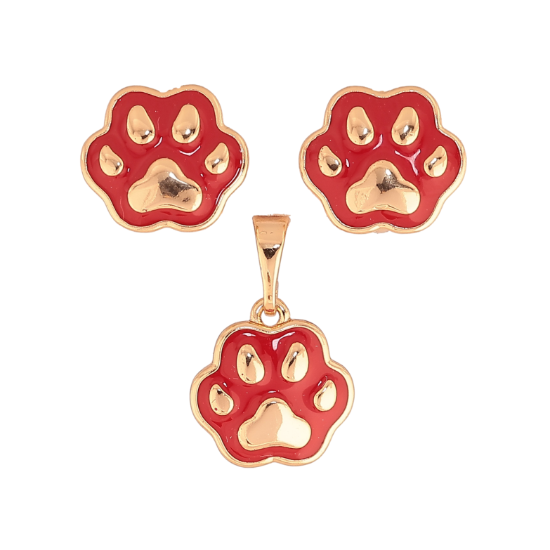 Набор детский Xuping Цвет Позолота 18K Серьги Кулон Красные лапки с эмалью фото №1