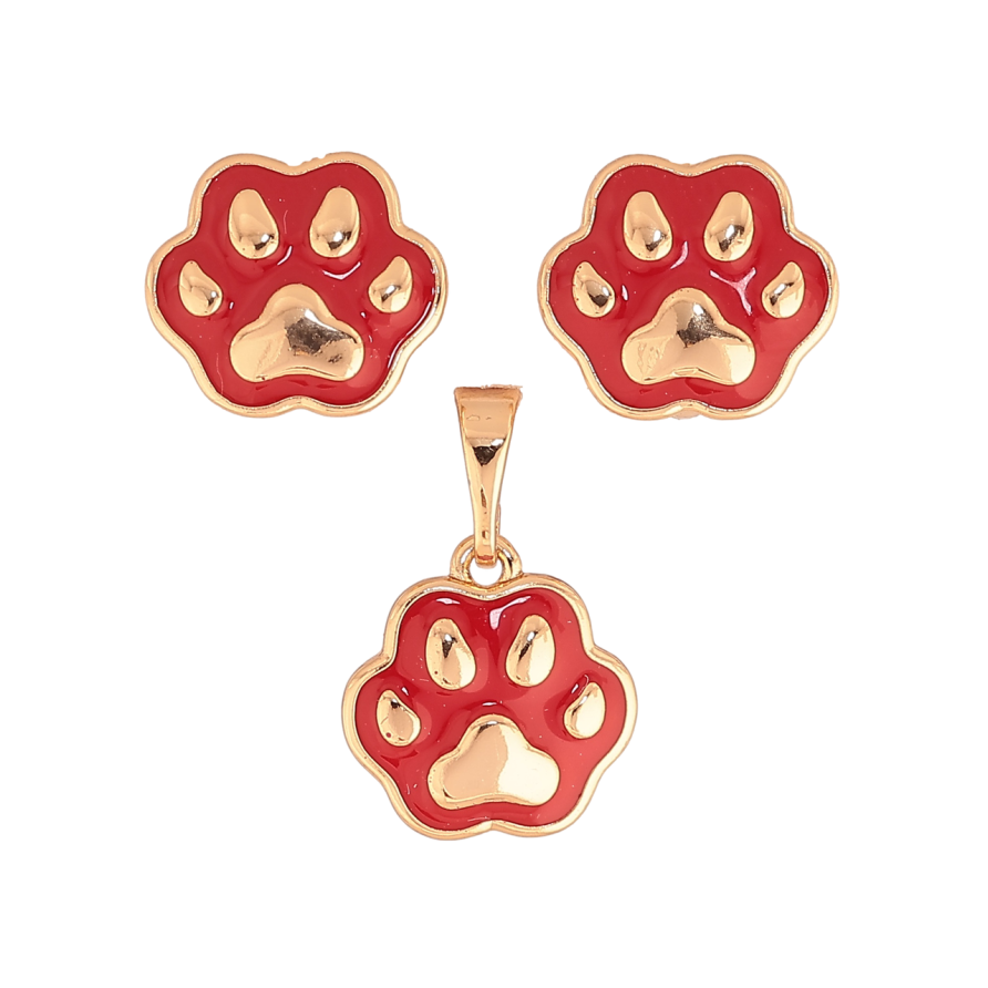 Набор детский Xuping Цвет Позолота 18K Серьги Кулон Красные лапки с эмалью фото №1