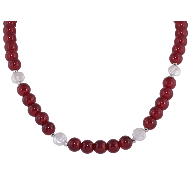 Бусы Xuping ТТМ Stainless Steel цвет Родий Бордово-белые бусины длина 45-50см х 3-8мм фото №3