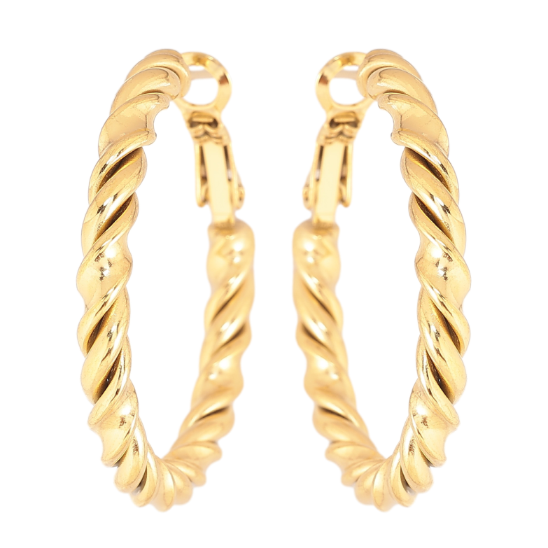 Сережки Xuping TTM Stainless Steel колір 14К кільця (конго) Декоративний візерунок ø 3,5 см фото №1