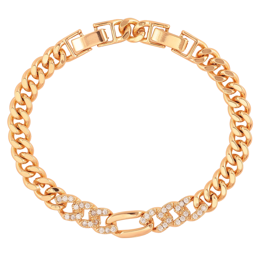 Браслет Xuping Цвет Позолота 18K Цепочка с кристаллами размер с дополнительным замком 17,19см х 7-8мм фото №1 Браслет Xuping Цвет Позолота 18K Цепочка с кристаллами размер с дополнительным замком 17,19см х 7-8мм фото №1