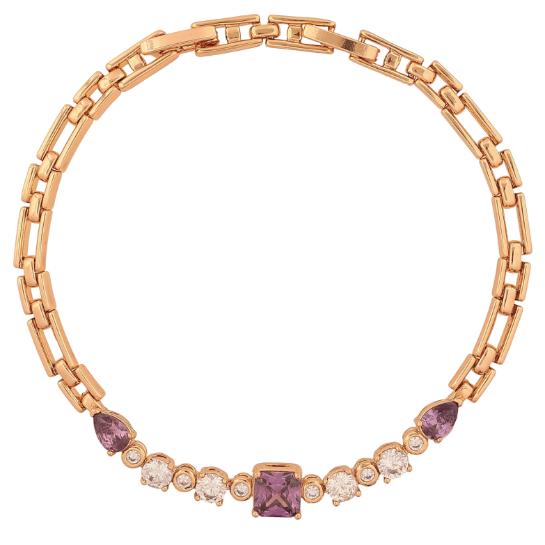 Браслет Xuping Цвет Позолота 18K Дорожка бело-сиреневых кристаллов размер с дополнительным замком 17.5,19.5 см х 4-6 мм фото №3