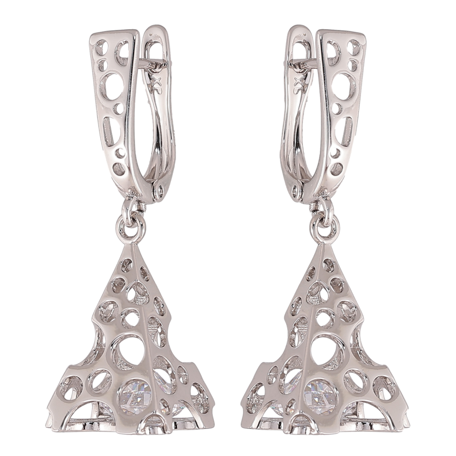 Серьги Xuping цвет Родий английский замок Подвески пирамидки с кристаллами фото №1