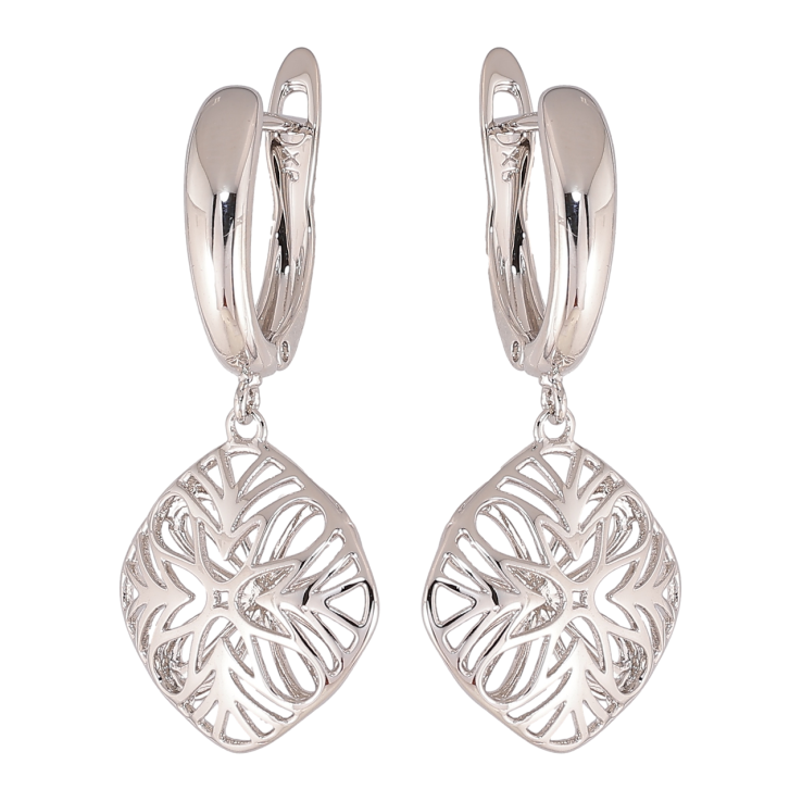 Серьги Xuping цвет Родий английский замок Резные подвески фото №11