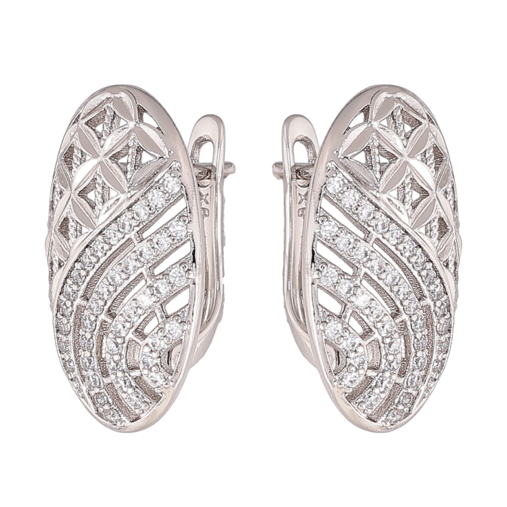 Серьги Xuping цвет Родий английский замок Овалы с инкрустацией кристаллами фото №5 Серьги Xuping цвет Родий английский замок Овалы с инкрустацией кристаллами фото №5