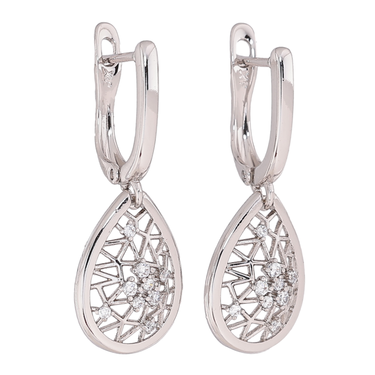 Серьги Xuping цвет Родий английский замок Каплевидные подвески с кристаллами фото №12