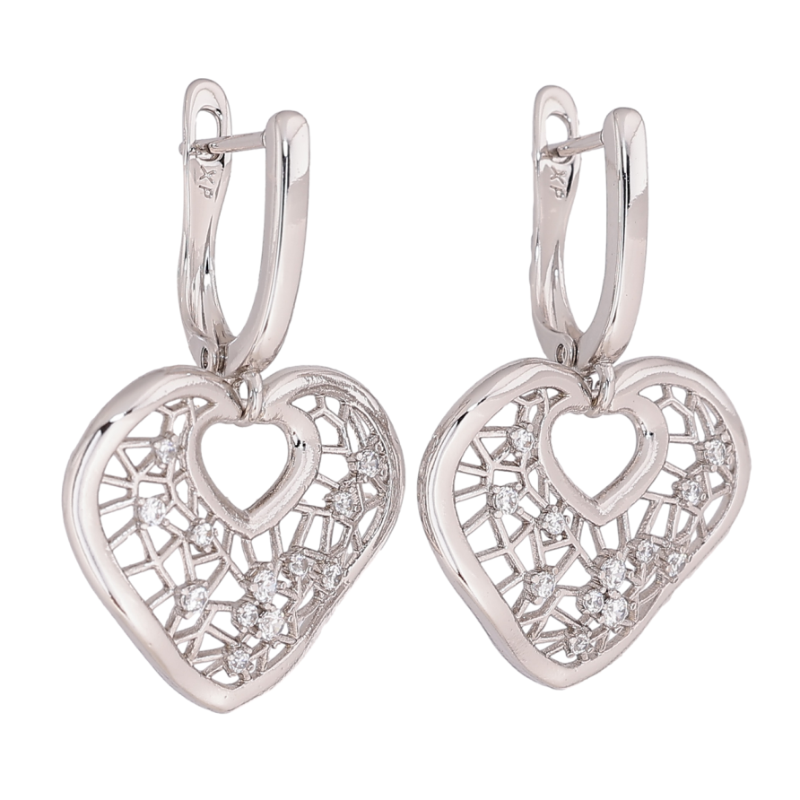 Серьги Xuping цвет Родий английский замок Подвески сердечки с кристаллами фото №1