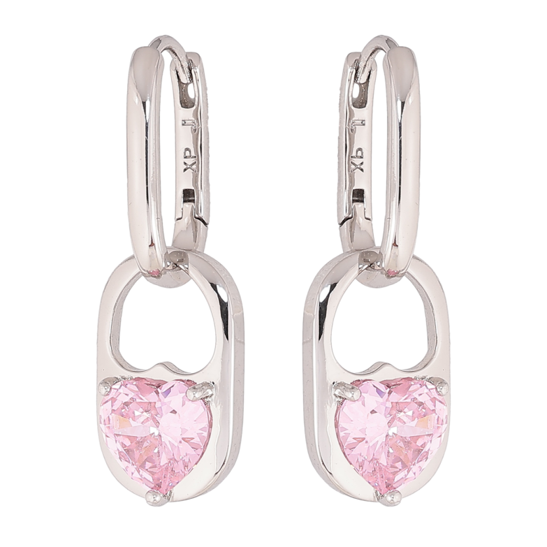 Сережки Xuping колір Родій підвіски на колечках Візерунок з рожевими кристальними сердечками 2 в 1 фото №1